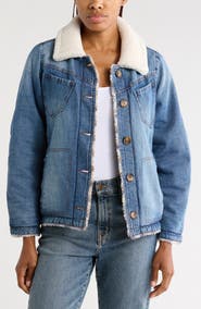 CITY BLUES Reversible Faux Shearling Collar Denim Jacket