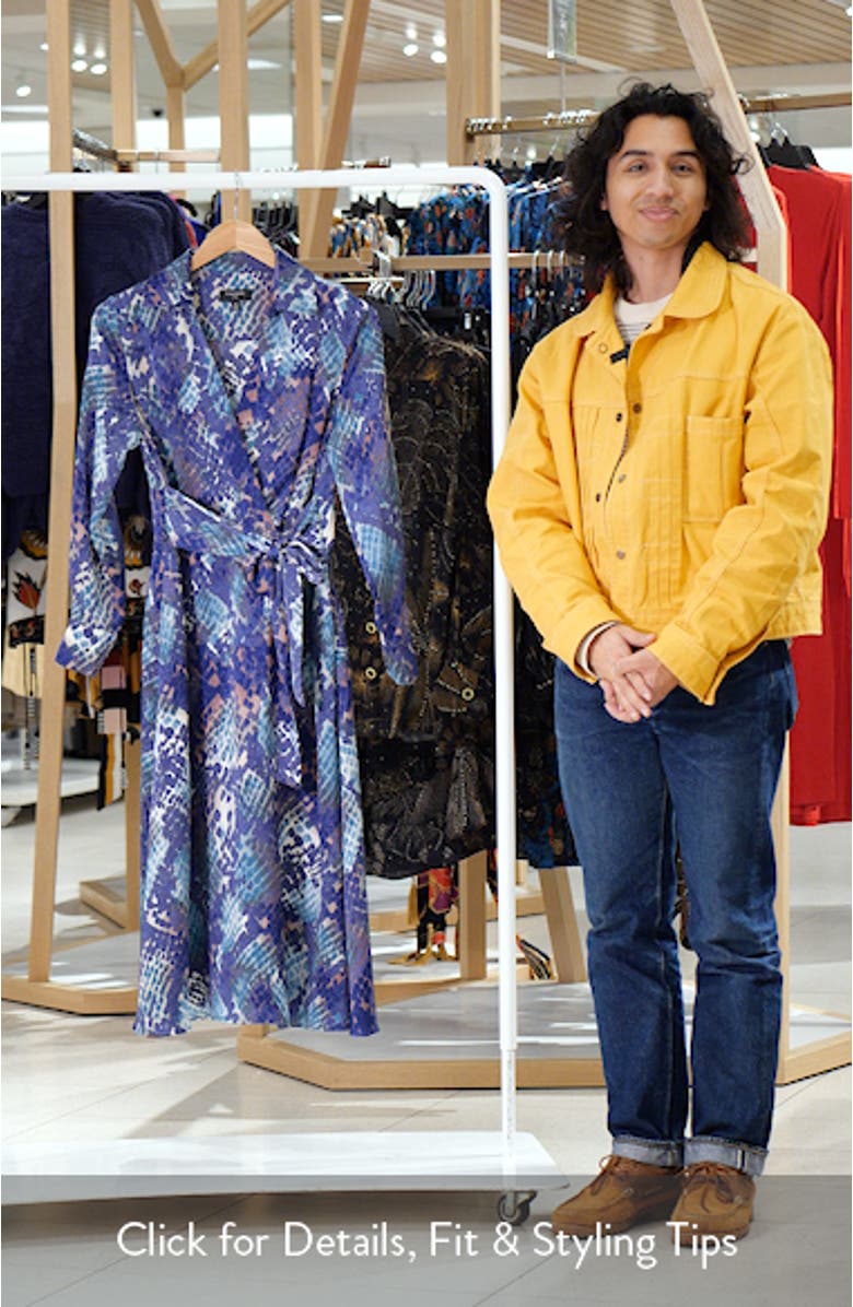 Long Sleeve Hammered Satin Wrap Front Shirtdress, sales video thumbnail