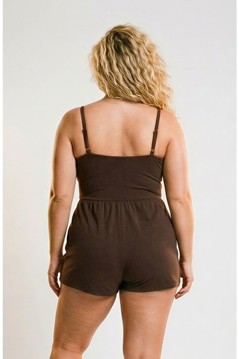 Plus Size Ivy Short Swim Romper With Built-In Bra and Hidden Shorts, Alternate, color, Chocolate Brown