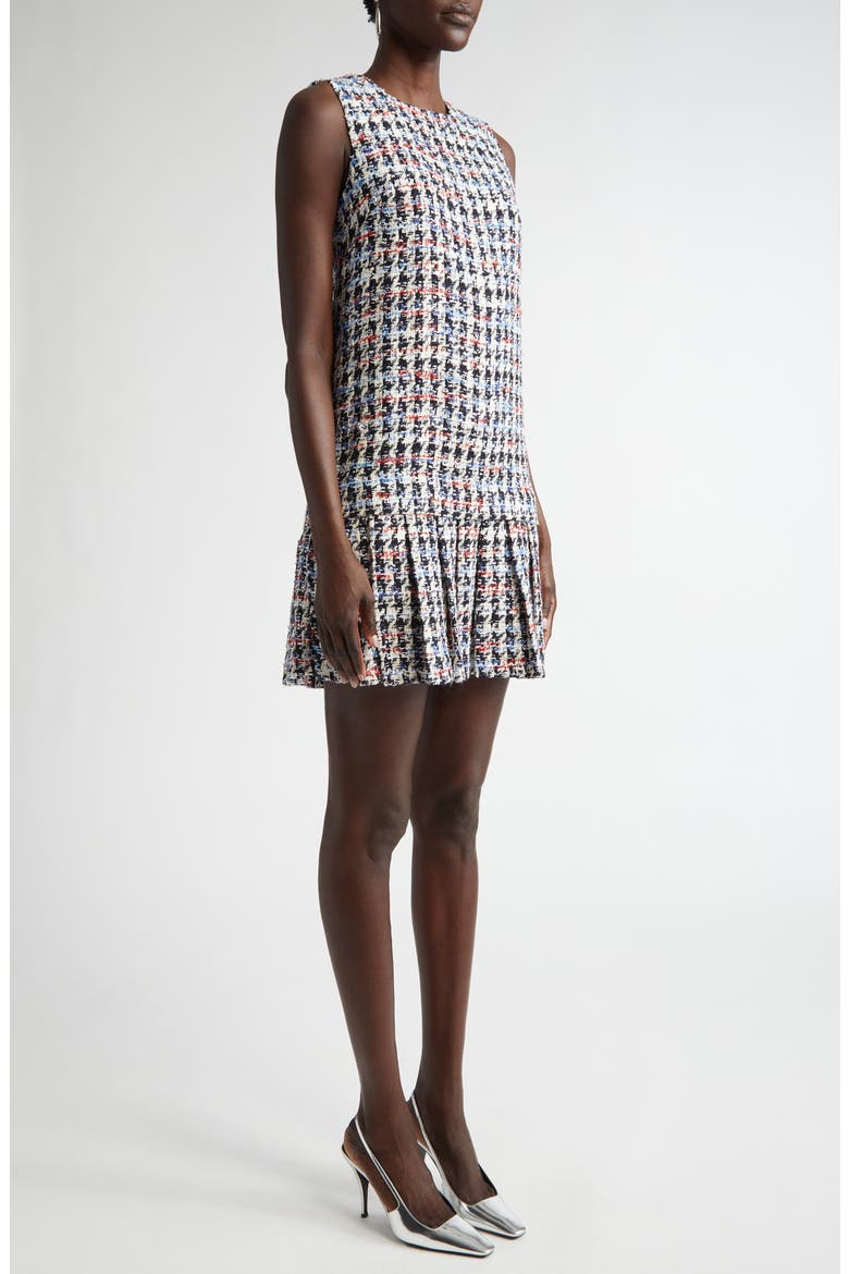 Americana Houndstooth Pleated Tweed Shift Dress, Alternate, color, AMERICANA MULTI