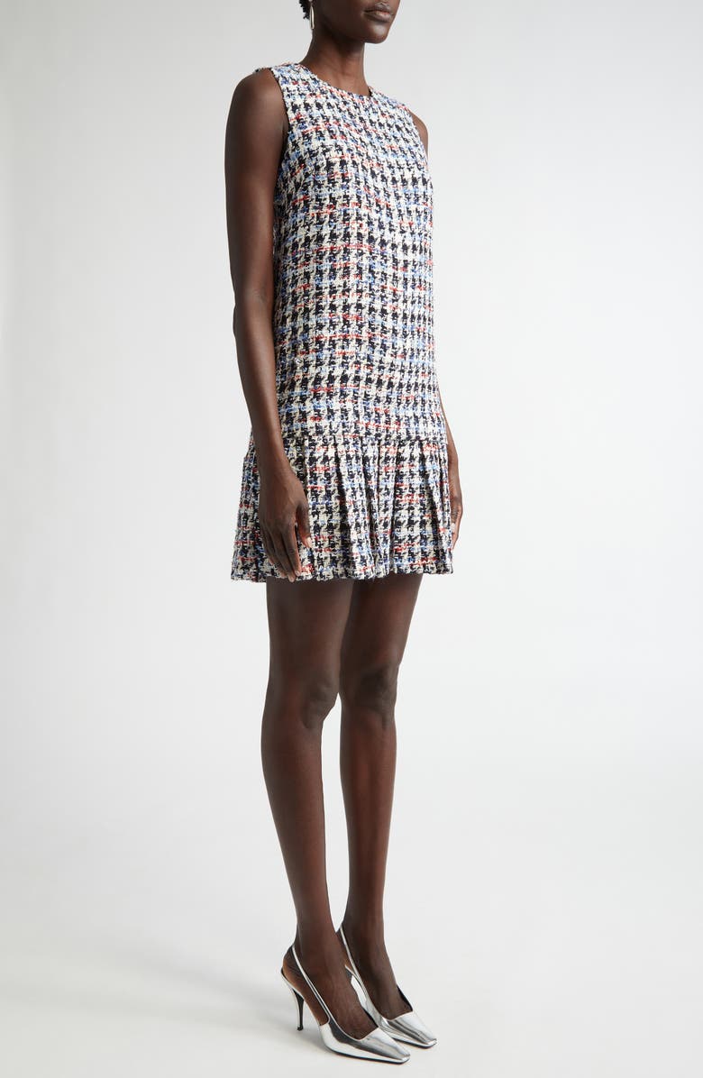 ST. JOHN Americana Houndstooth Pleated Tweed Shift Dress, Alternate, color, Americana Multi
