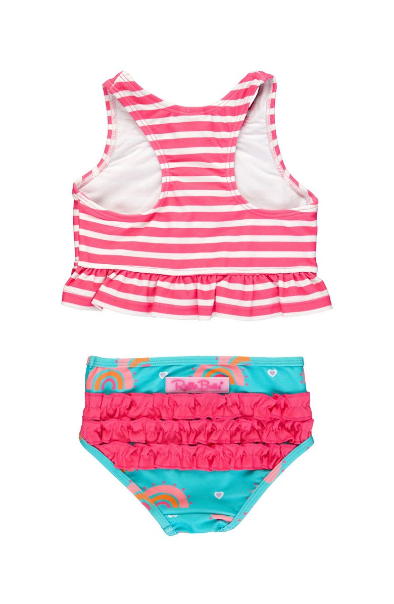 RuffleButts Baby Girls UPF50+ Peplum Tankini, Alternate, color, Catching Rainbows
