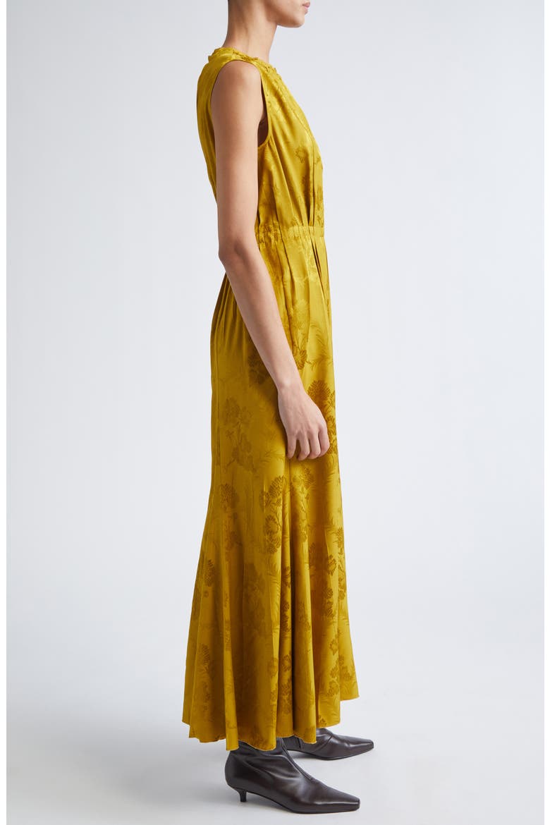 Leafy Jacquard Sleeveless Midi Dress, Alternate, color, SENAPE