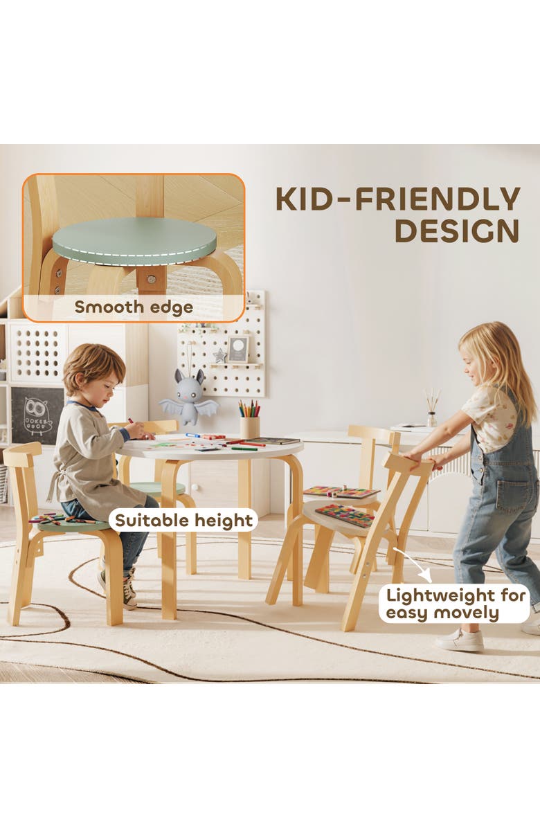 Qaba Kids Table and Chairs Set Piece Wooden Toddler Table and Chairs Set for Kids Arts Crafts Drawing Read for Playroom Nursery, Alternate, color, Green