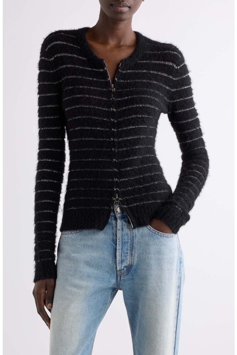 Seona Metallic Stripe Cardigan, Main, color, BLACK/ SILVER