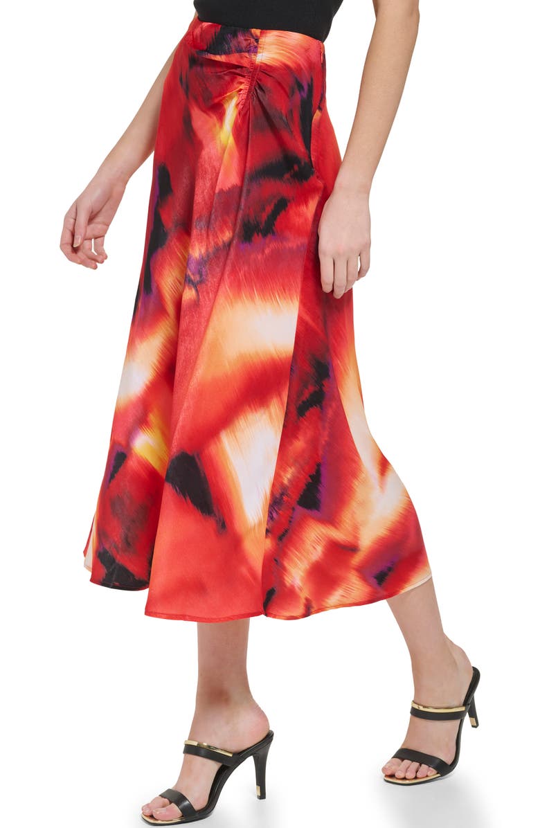 DKNY Ruched Print Satin Maxi Skirt, Alternate, color, 