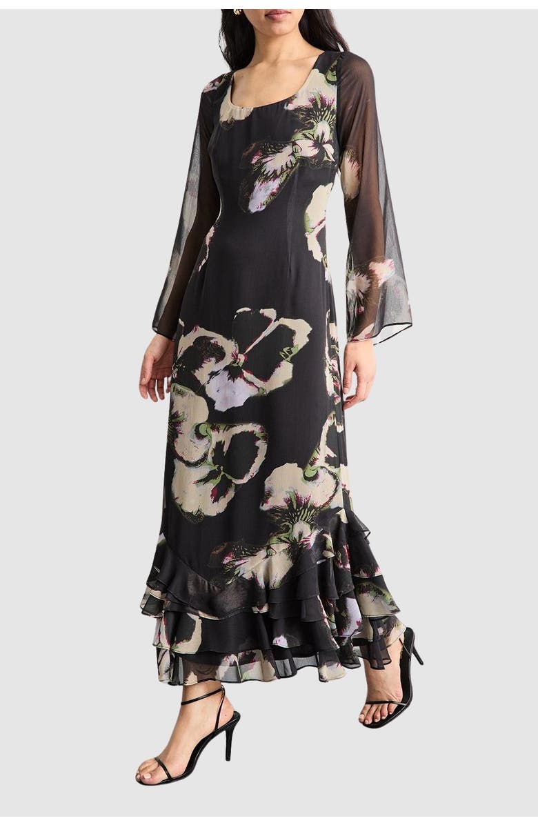 Warehouse Printed Scoop Neck Ruffle Hem Midi Dress, Alternate, color, Floral