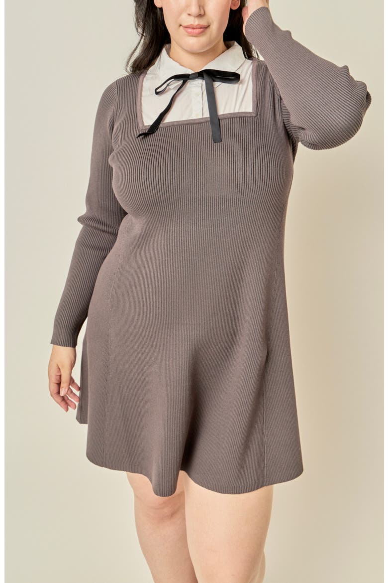 Mixed Media Fit and Flare Sweater Dress, Alternate, color, GREY