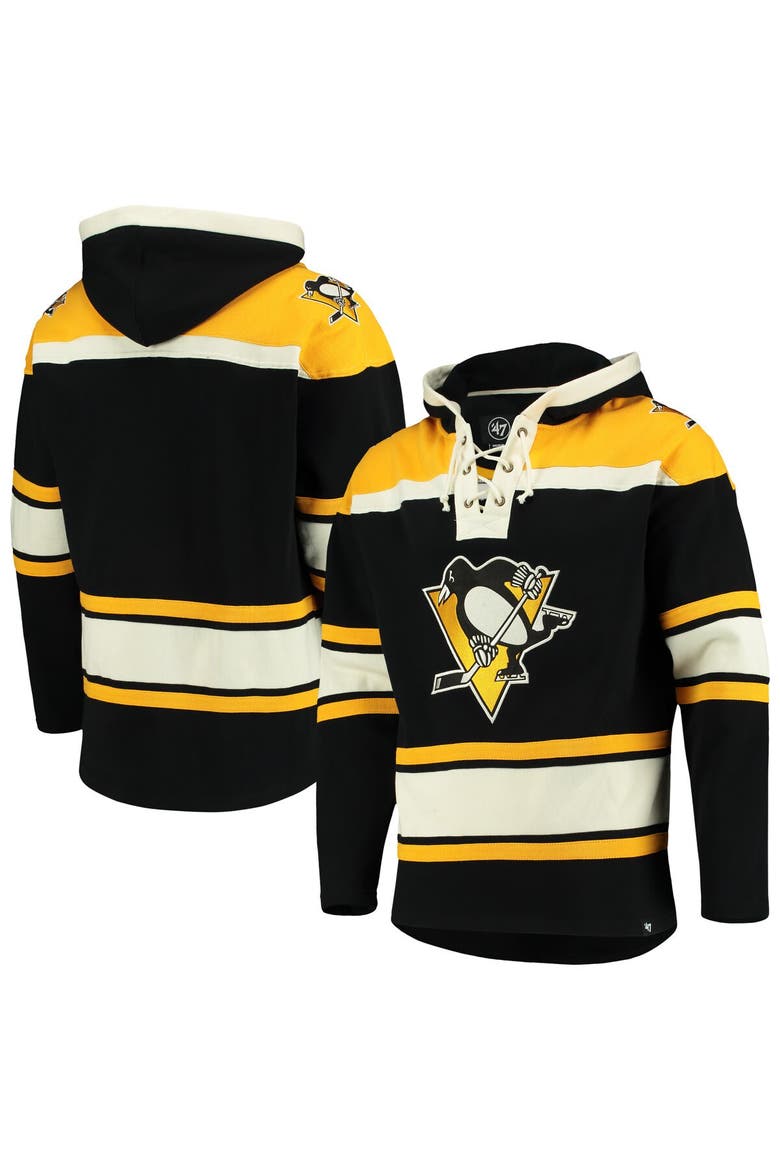 Men's '47 Black Pittsburgh Penguins Superior Lacer Pullover Hoodie, Alternate, color, Black