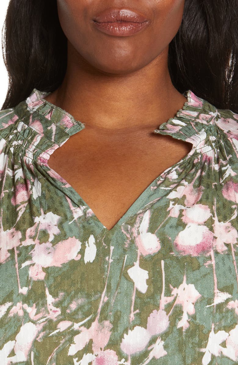 Caslon<sup>®</sup> Floral Print Split Neck Shirt, Alternate, color,
