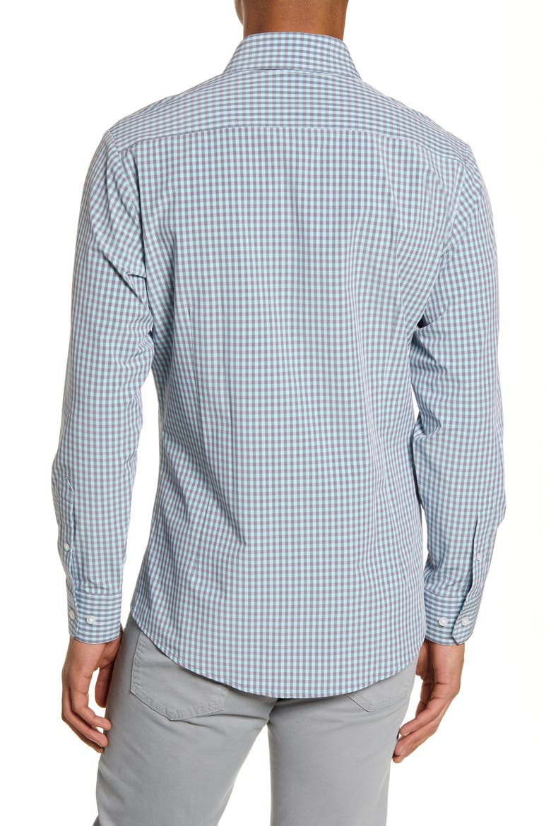 Leeward Trim Fit Gingham Button-Up Shirt, Alternate, color, BLUE