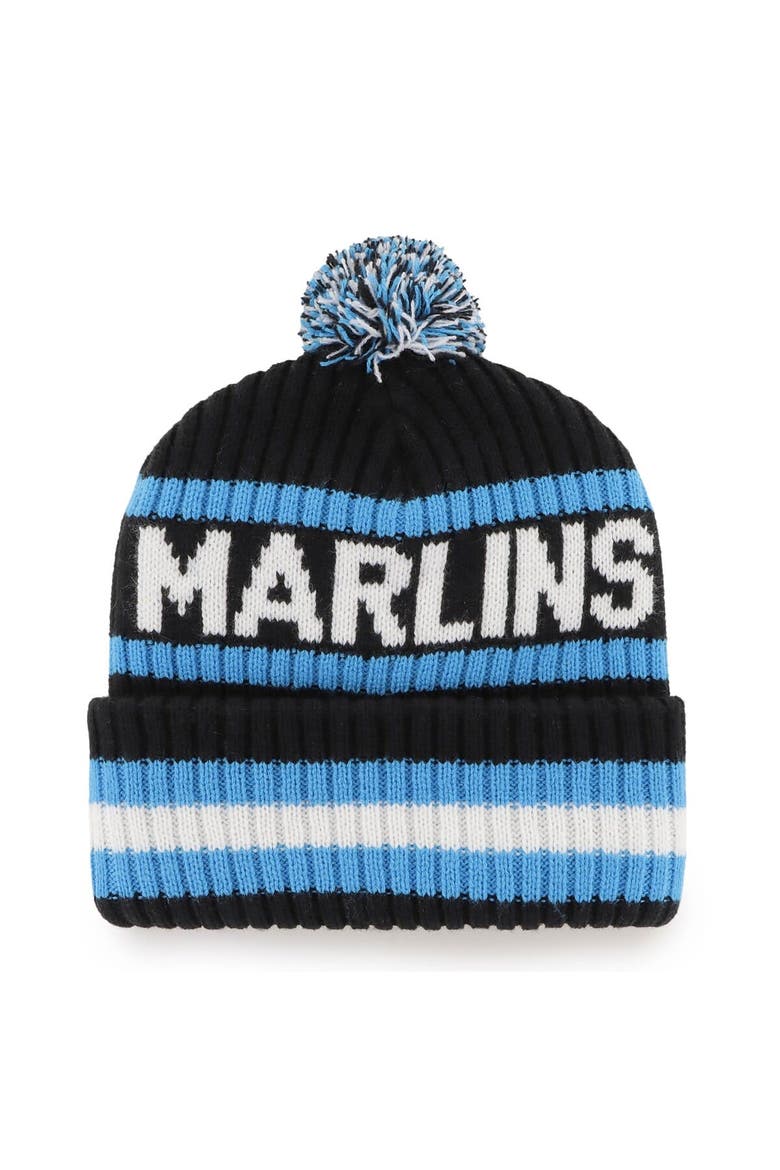 Men's '47 Black Miami Marlins Bering Cuffed Knit Hat with Pom, Alternate, color, Black
