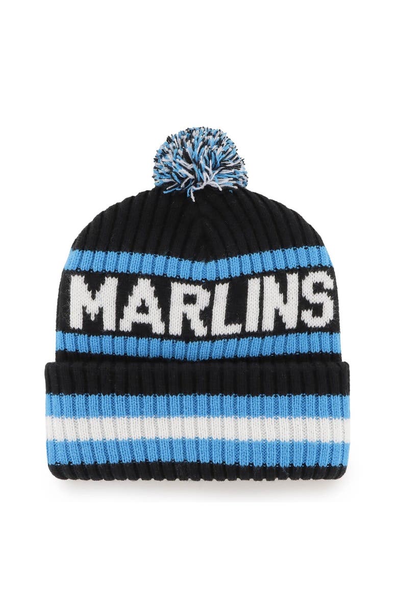 '47 Men's '47 Black Miami Marlins Bering Cuffed Knit Hat with Pom, Alternate, color,