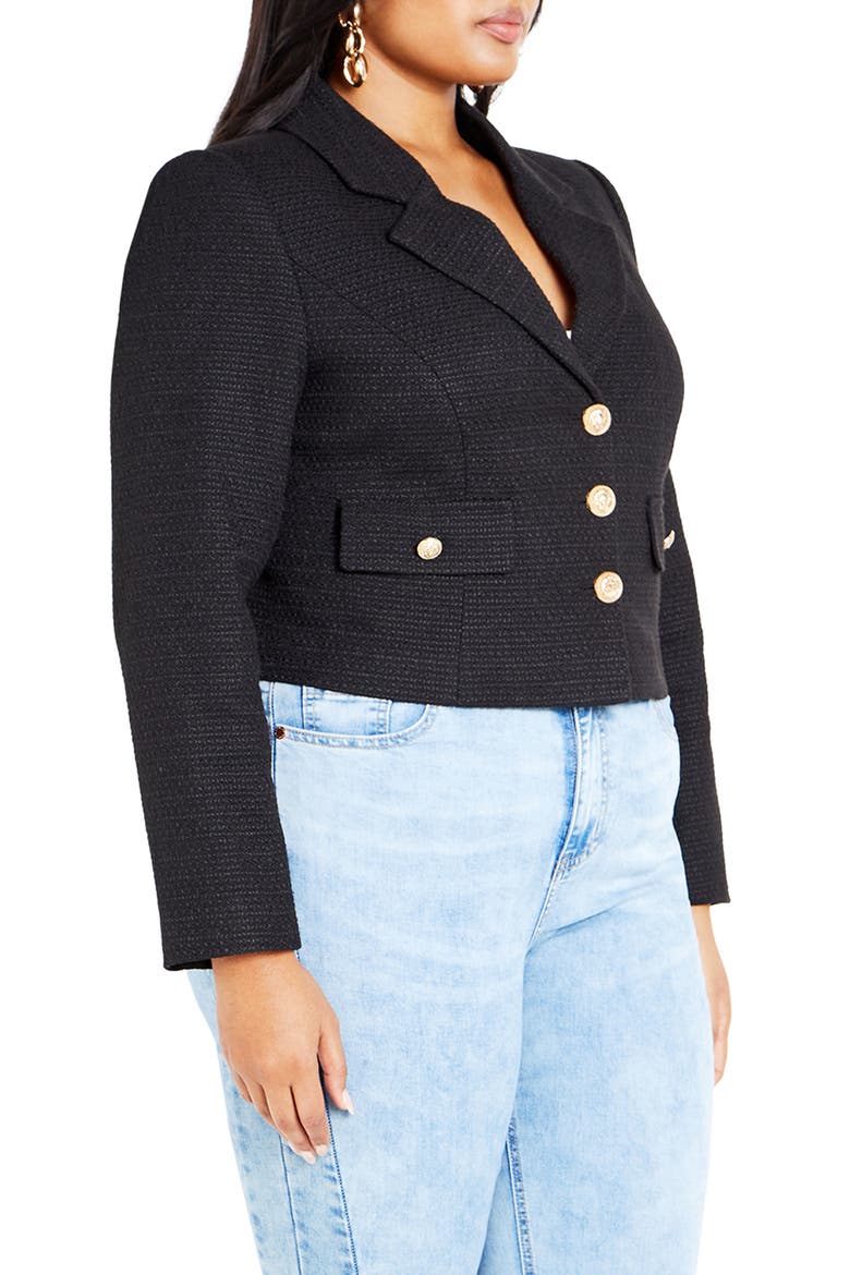 Regina Bouclé Crop Jacket, Alternate, color, BLACK