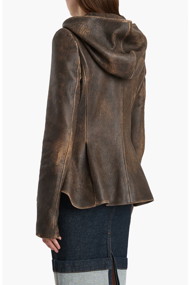 June Hooded Distressed Leather Jacket, Alternate, color, DARK BROWN