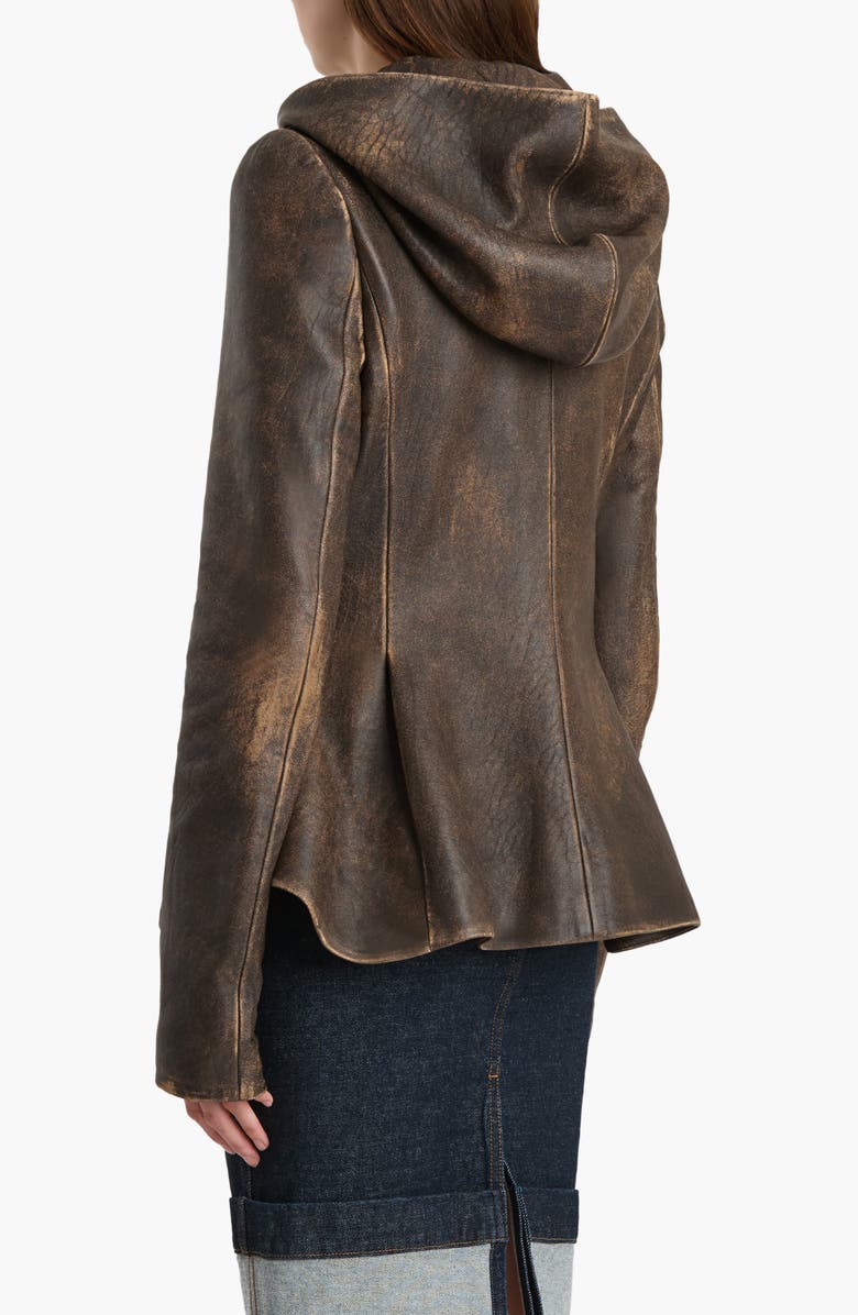 Khaite June Hooded Distressed Leather Jacket, Alternate, color, Dark Brown