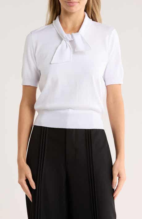 BY DESIGN Harmony Short Sleeve Tie Front Sweater