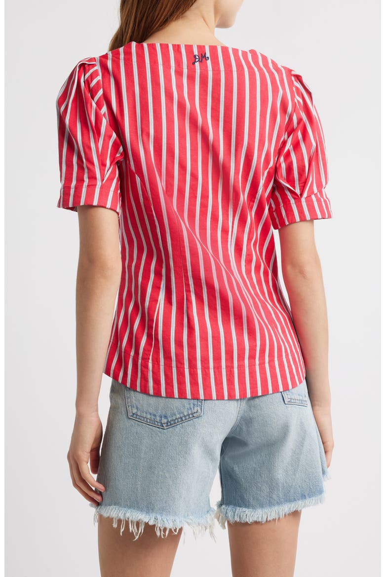 Stripe Organic Cotton & Linen Button-Up Top, Alternate, color, RED