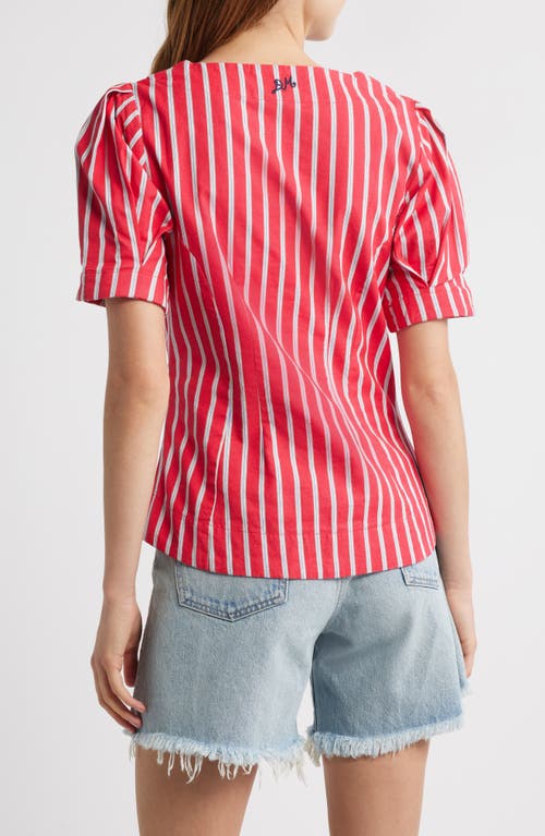 Damson Madder Womens Shell Stripe-print Cotton And Linen-blend Blouse In Red