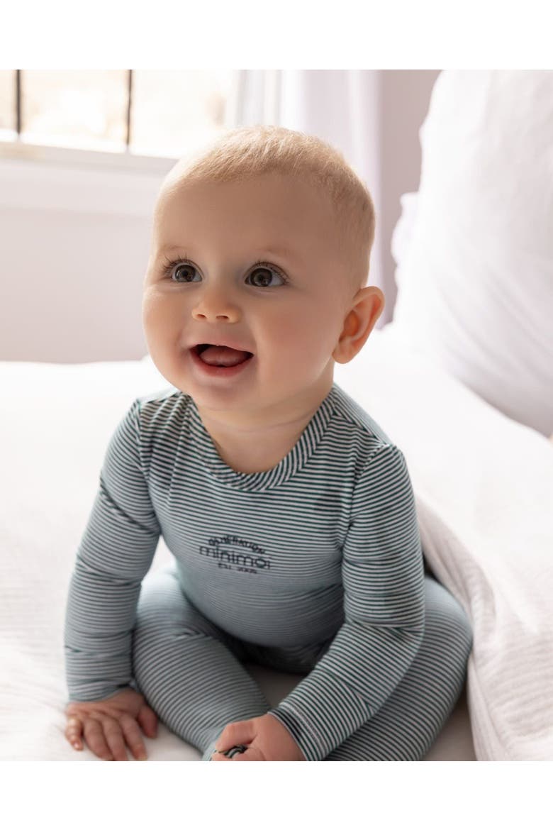 Baby and Toddler Stretchy Mini-Striped Cotton-Rich Footie, Alternate, color, Emerald Green