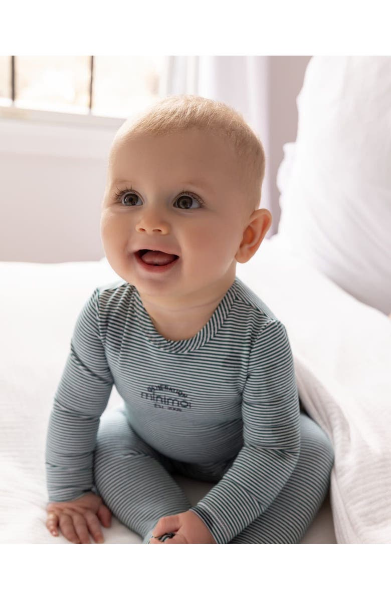 MiniMoi Baby and Toddler Stretchy Mini-Striped Cotton-Rich Footie, Alternate, color, Emerald Green