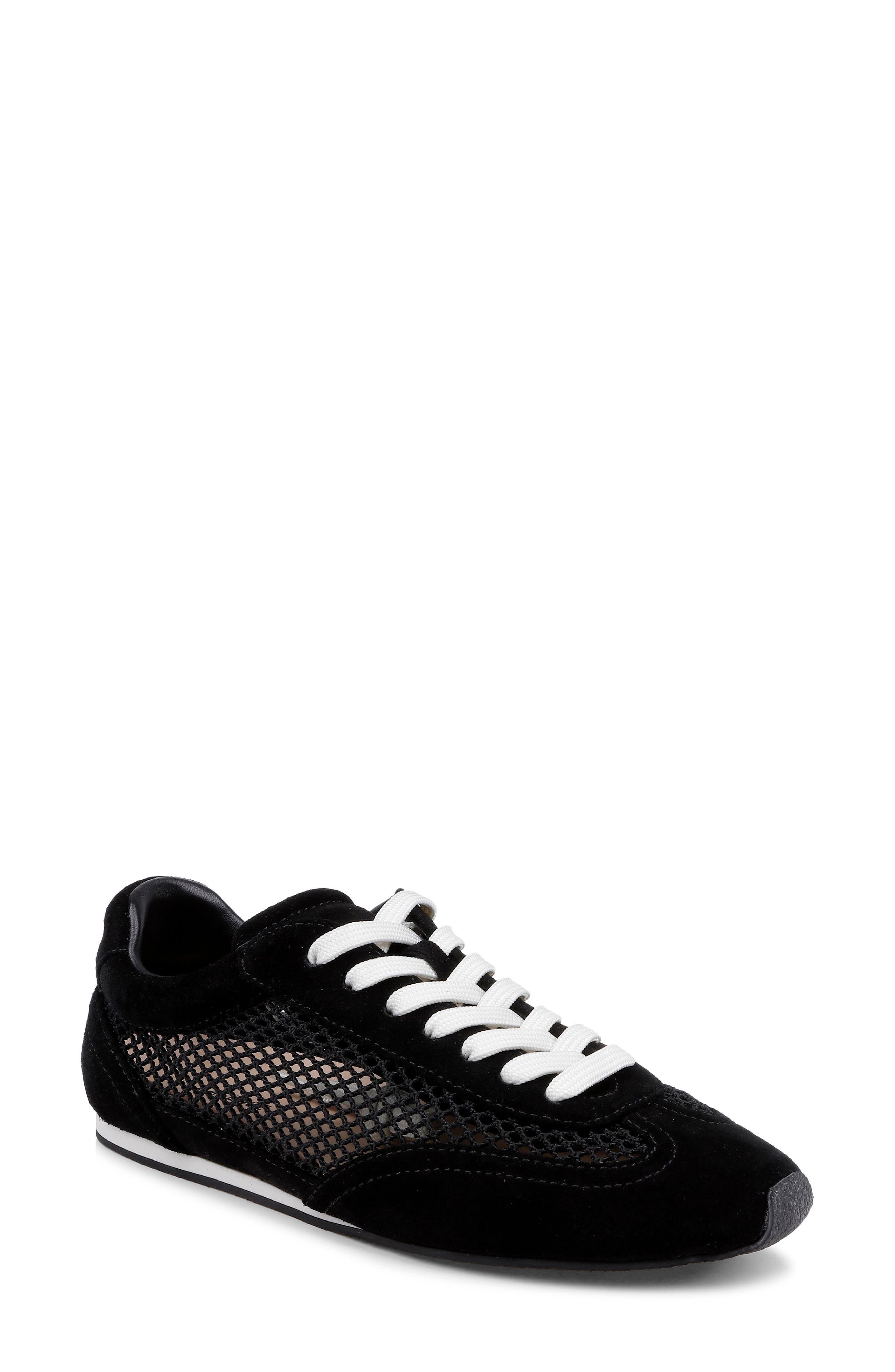 L'AGENCE Jarah Mixed Media Sneaker, Main, color, Black Suede