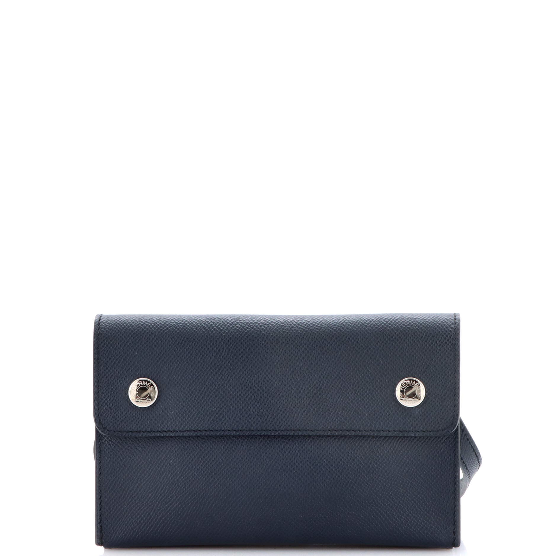 Pre-Owned Hermes Double Snap Pochette Crossbody Epsom, Main, color, Bleu Indigo