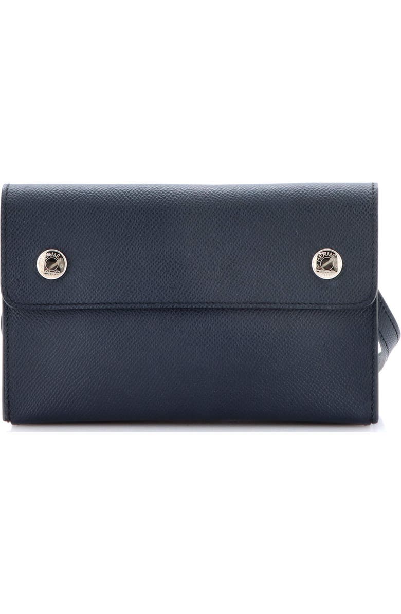 Pre-Owned Hermes Double Snap Pochette Crossbody Epsom, Main, color, Bleu Indigo