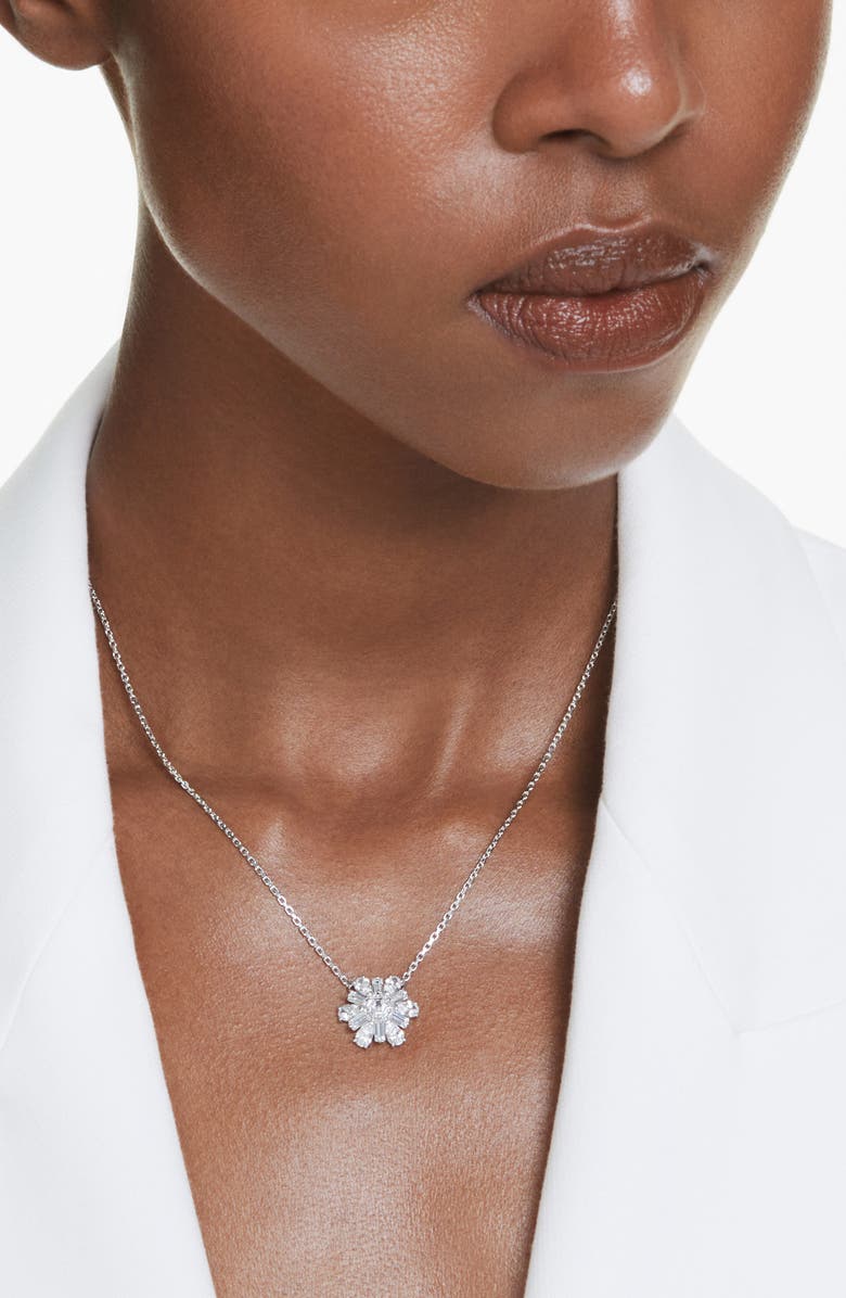 Swarovski Idyllia Snowflake Pendant Necklace, Alternate, color, White/ Silver