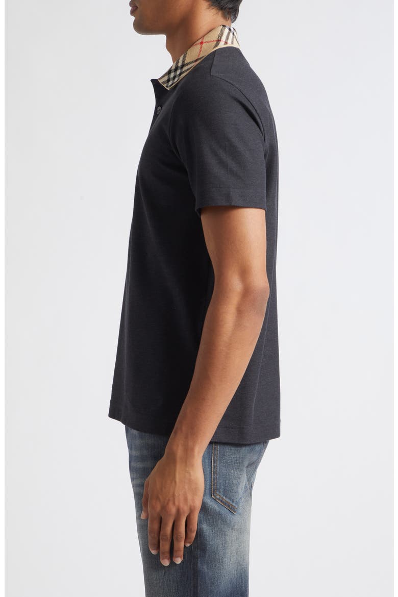 Evan Check Collar Cotton Piqué Polo, Alternate, color, CHARCOAL MELANGE