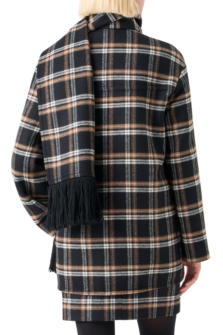 Plaid Double Face Wool Blend Jacket with Removable Scarf, Alternate, color, BLACK-CAMEL-CREAM