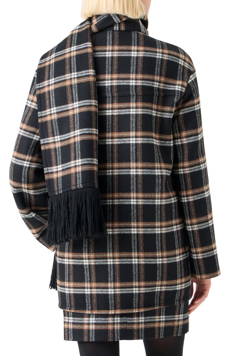 Akris punto Plaid Double Face Wool Blend Jacket with Removable Scarf, Alternate, color, Black-Camel-Cream