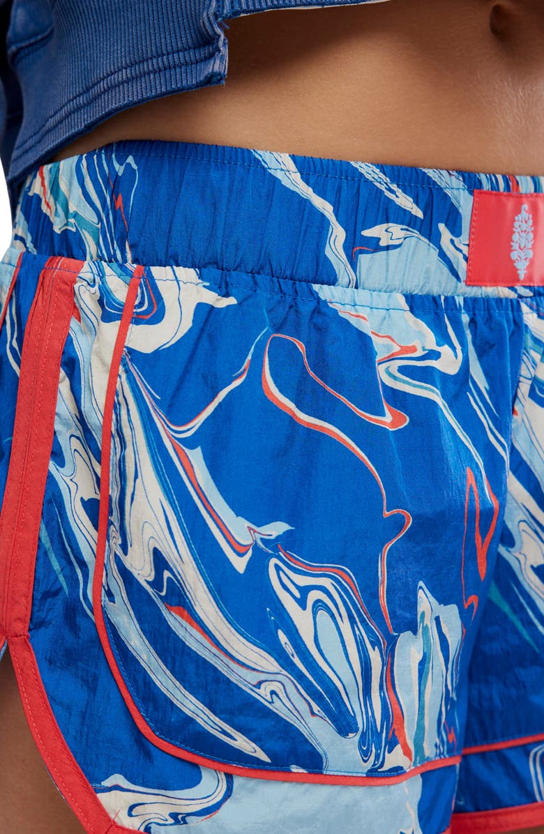 Free People FP Movement Varsity Blues Print Athletic Shorts, Alternate, color, Marbled Bright Blue