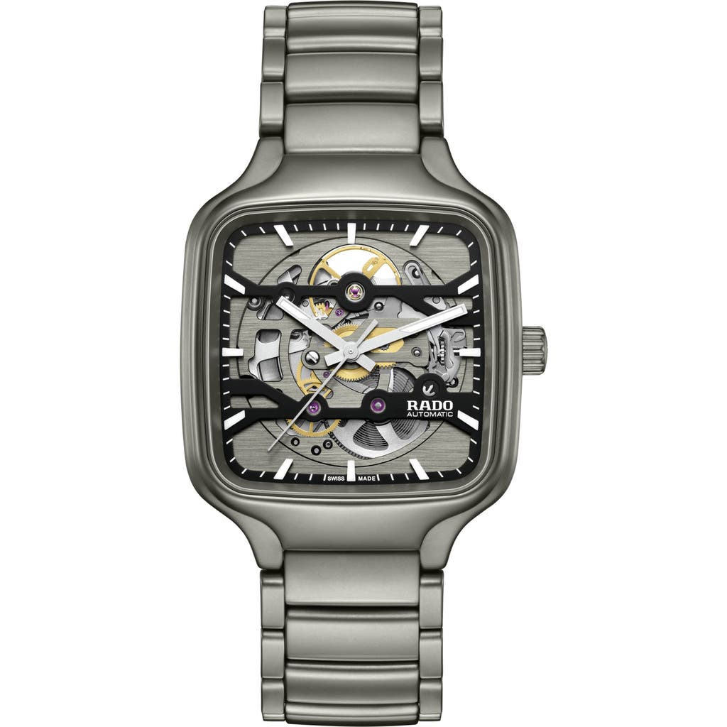 Rado True Square Skeleton Automatic Ceramic Bracelet Watch, 38mm