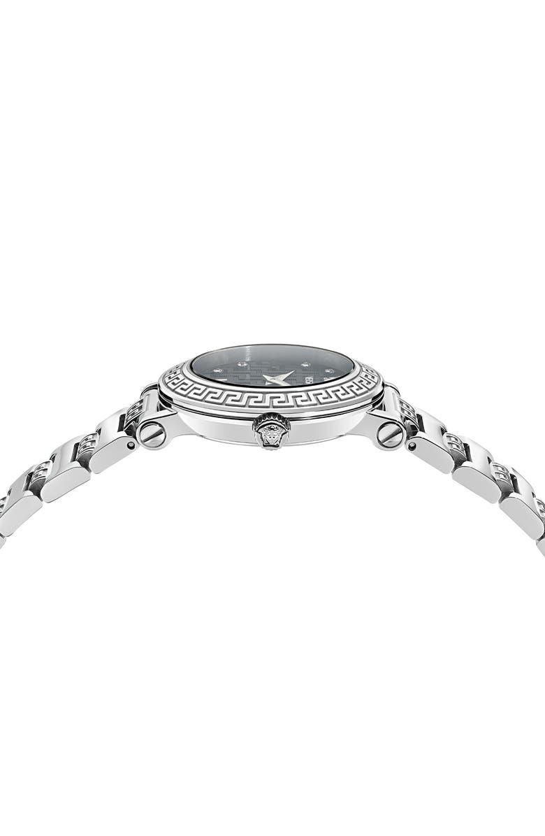 Versace Greca Sphere Petite Bracelet Watch, 30mm, Alternate, color, Stainless Steel/ Black