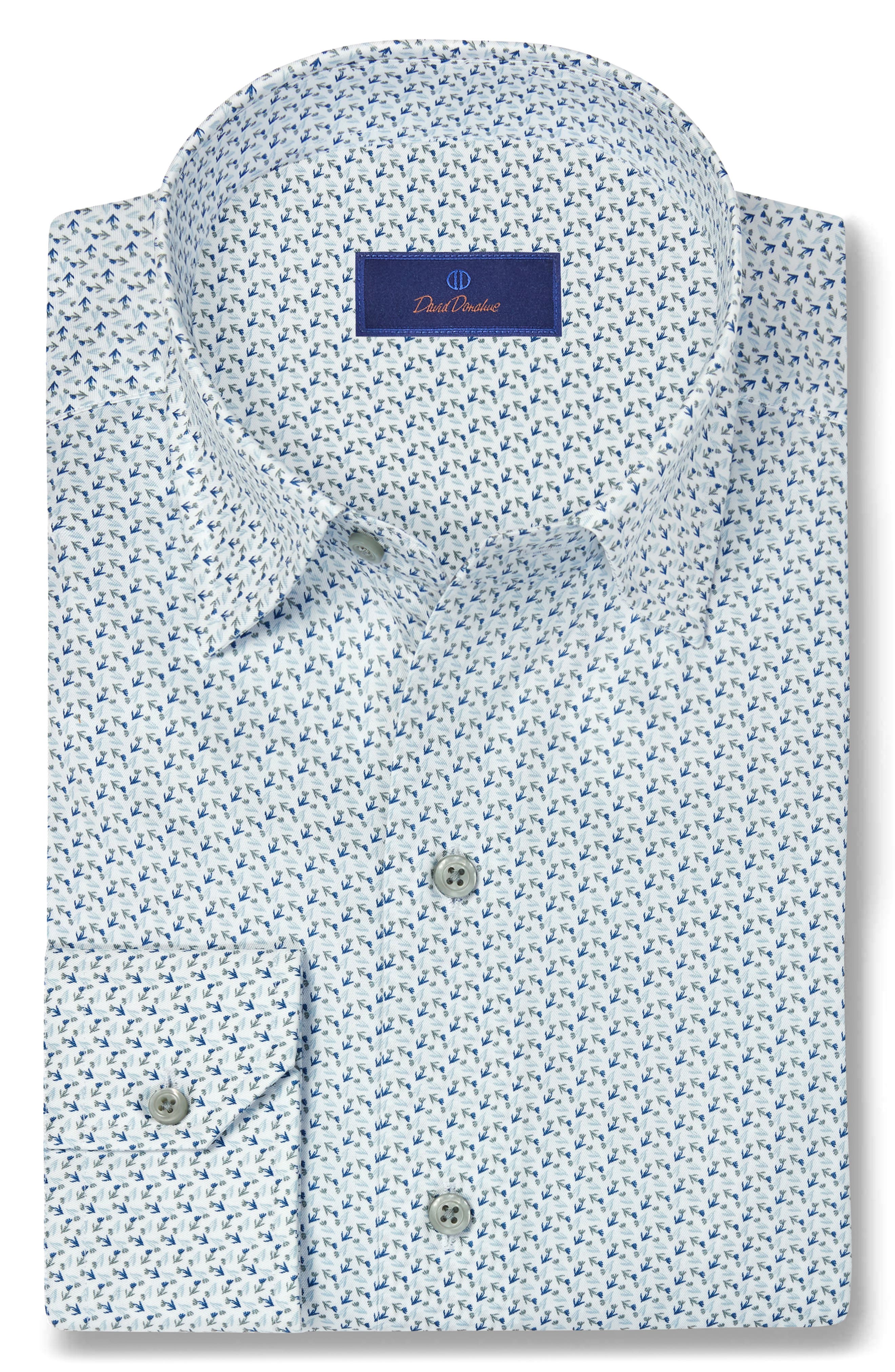 David Donahue Micro Floral Print Sport Shirt