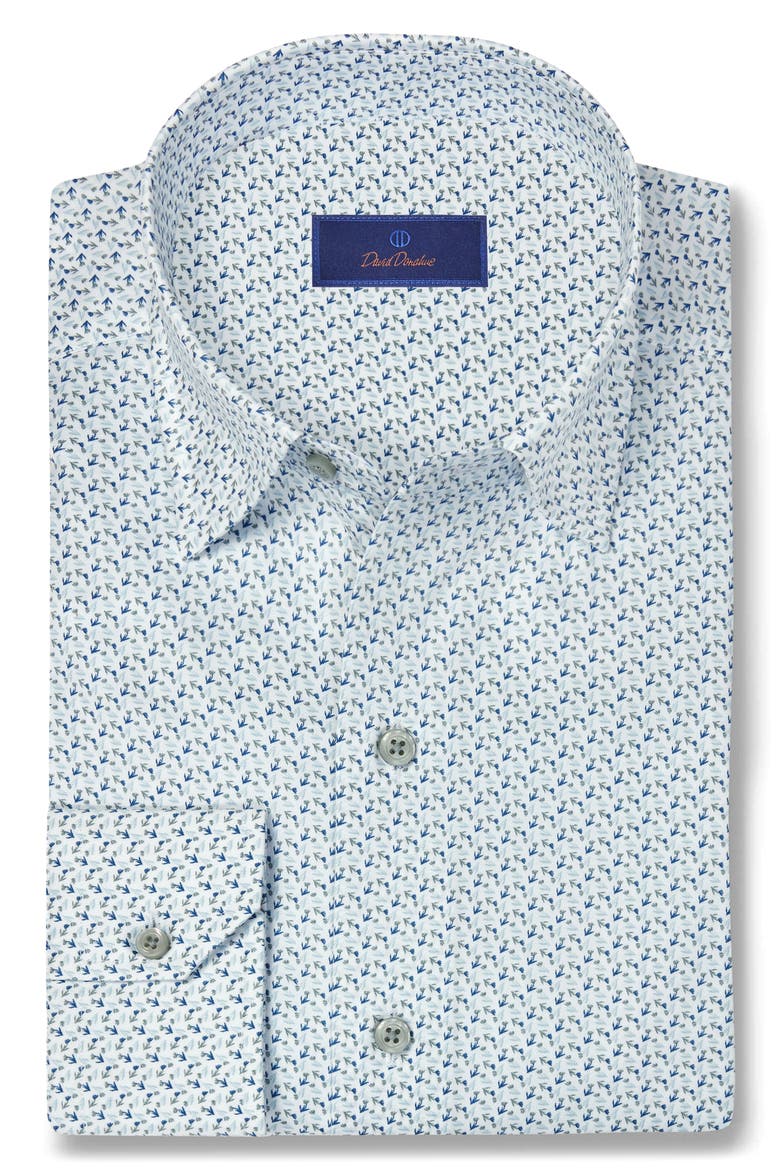 Micro Floral Print Sport Shirt, Main, color, WHITE/ GREEN