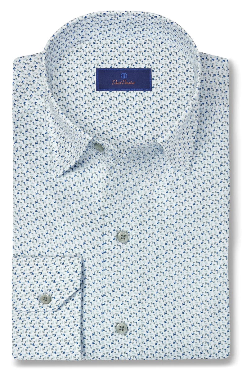 David Donahue Micro Floral Print Sport Shirt, Main, color, White/ Green