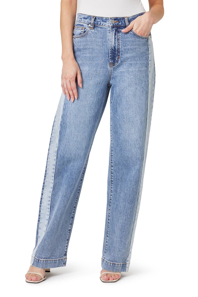 Colorblock High Waist Slouchy Straight Leg Jeans, Main, color, PACIFIC