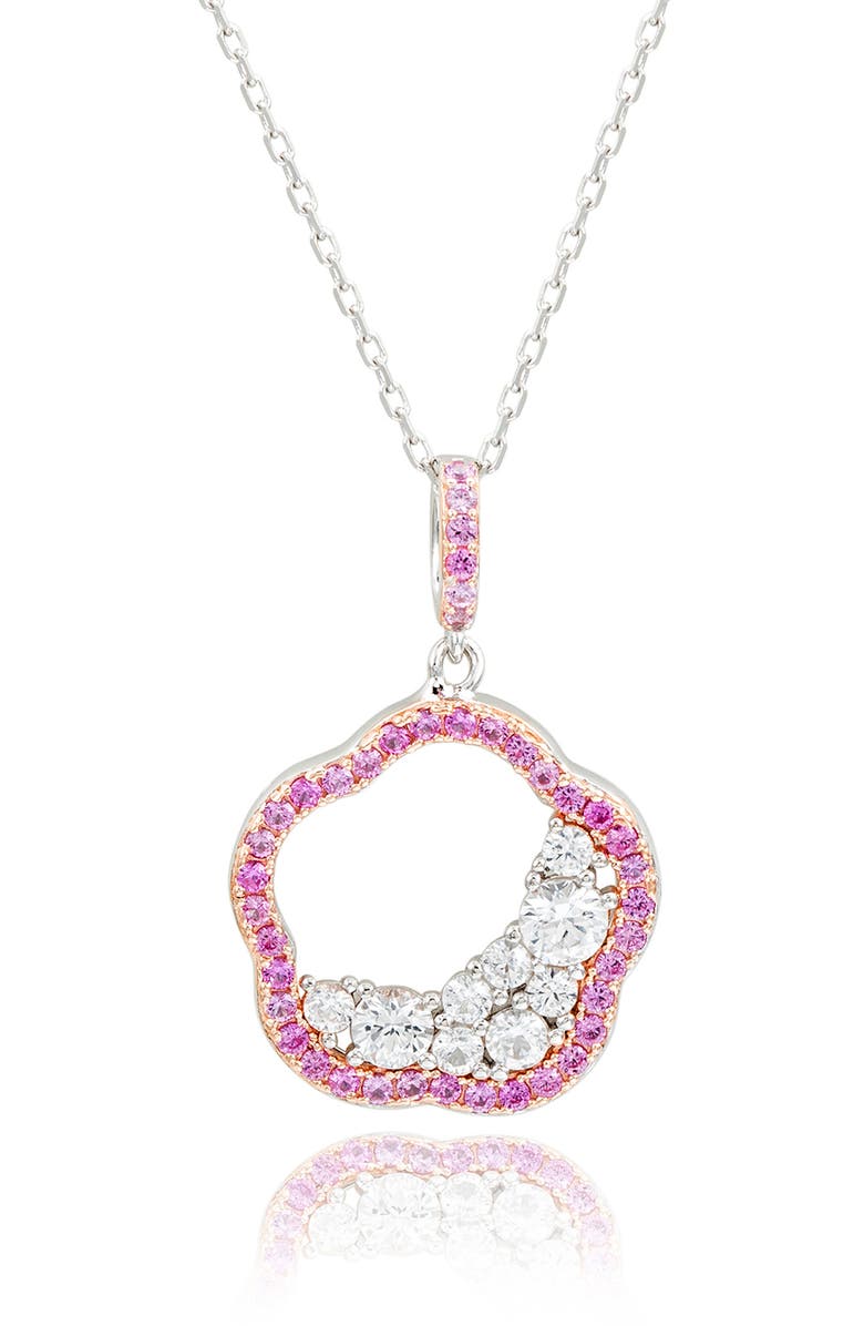 SUZY LEVIAN Sterling Silver Pink Sapphire & Lab Created White Sapphire Flower Pendant Necklace, Main, color, 