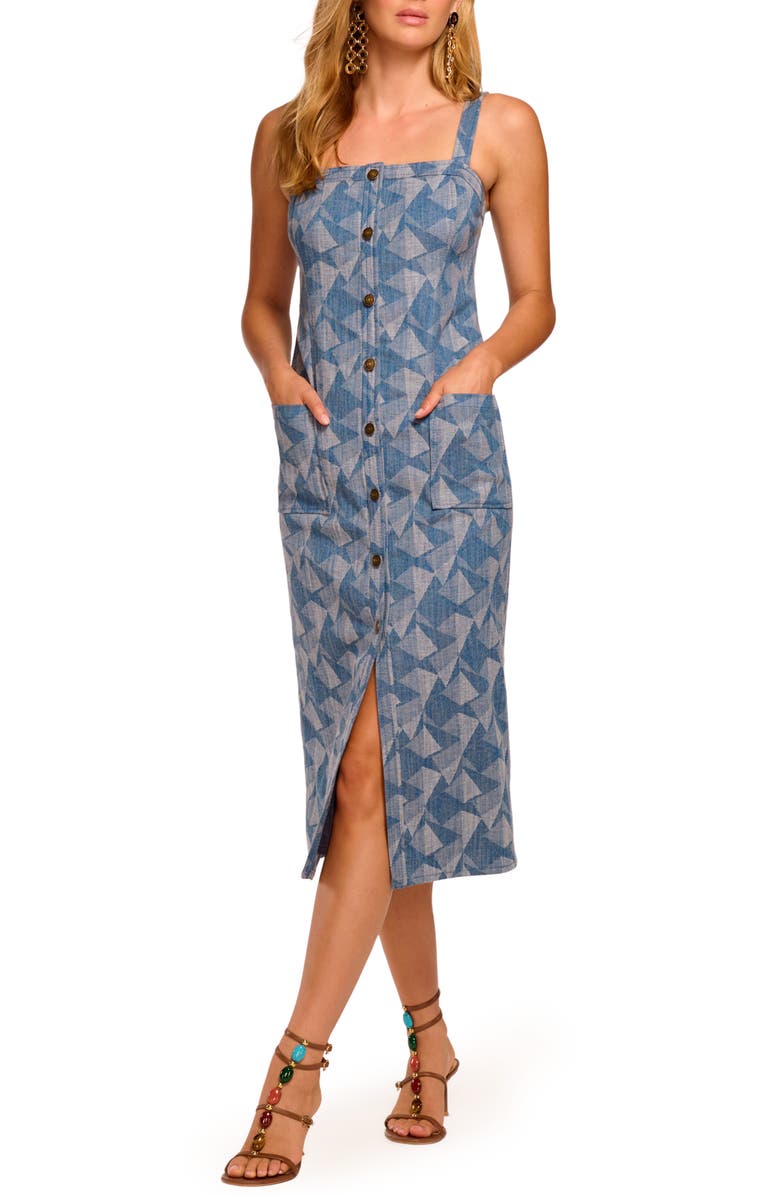Ramy Brook Marine Print Sleeveless Midi Dress, Main, color, Geo Denim