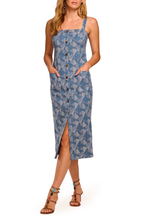 Marine Print Sleeveless Midi Dress