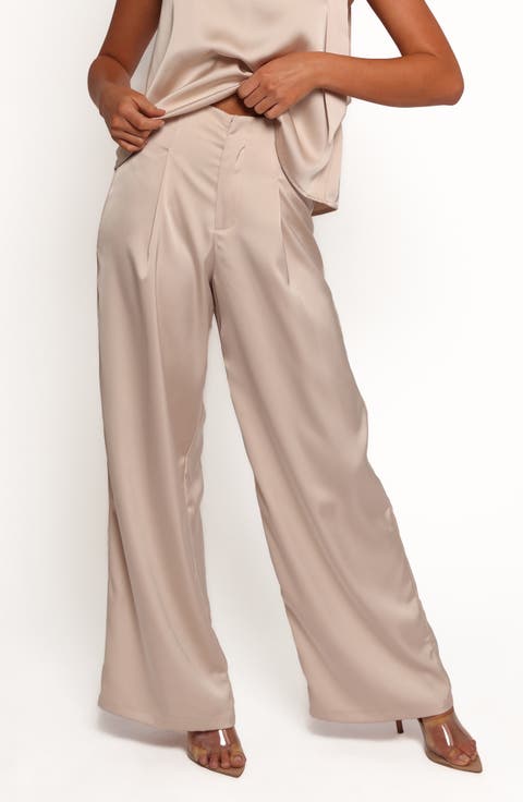 パンツ Saint Laurent Ochre satin wide-leg pant (735726Y3G36 3203) Saint Laurent Women Ochre Satin Wide-Leg Pant