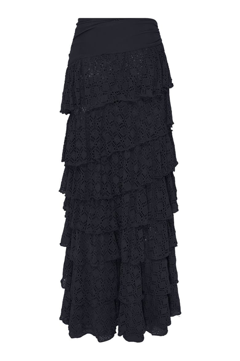 Martina Lycra Ruffle Maxi Skirt, Alternate, color, BLACK