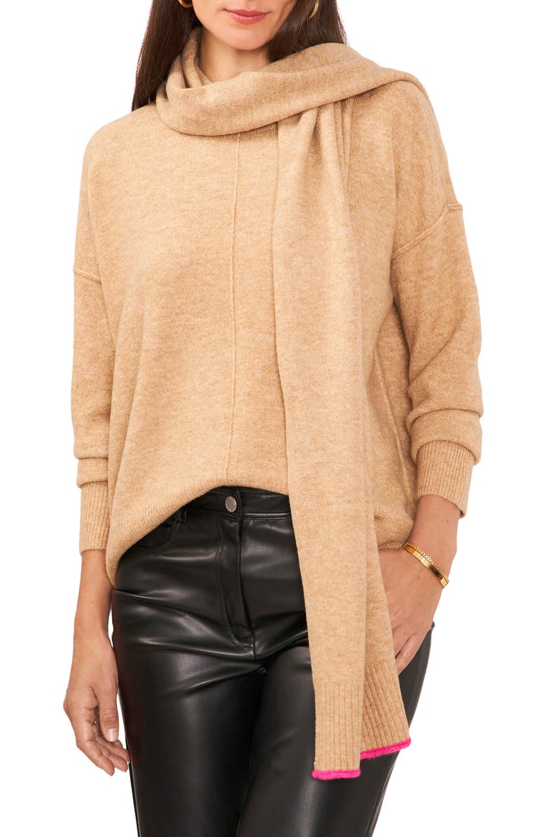 Vince Camuto Crewneck Sweater with Attached Scarf, Alternate, color,