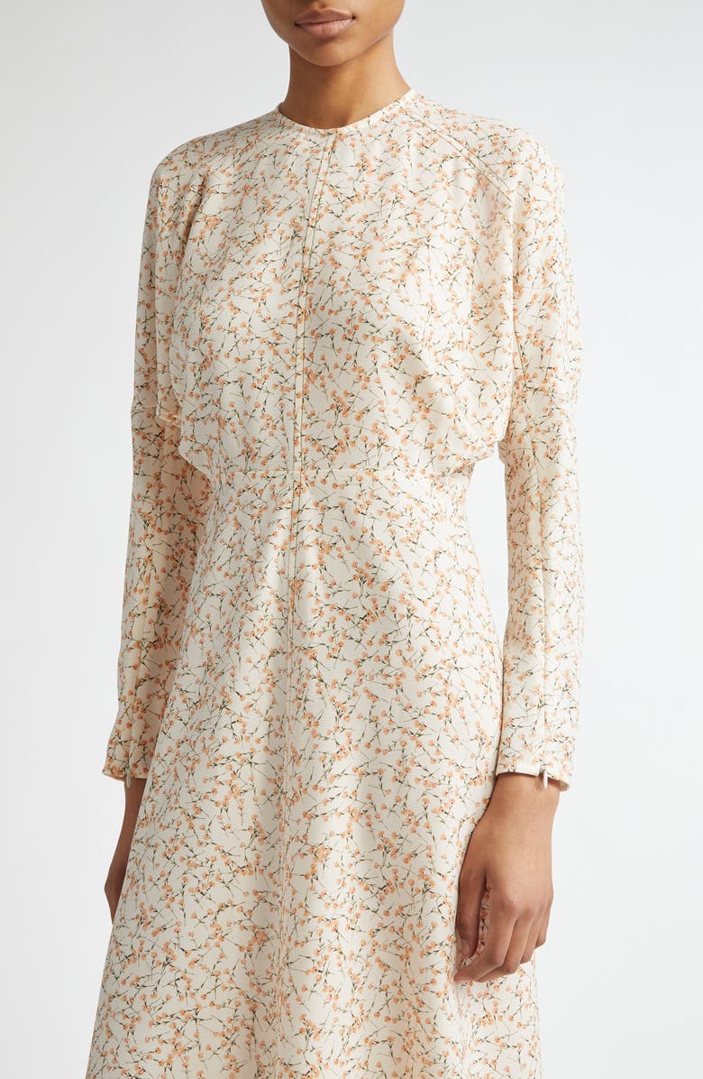 Victoria Beckham Long Sleeve Cady Midi Dress, Alternate, color, Floral Ovation Peach