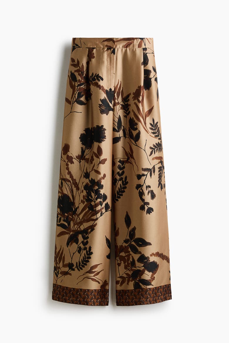 Pleated Satin Twill Pants, Alternate, color, Beige/patterned