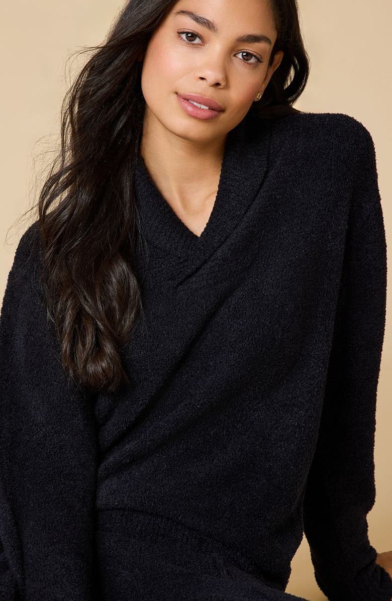 Softies Ultra-Marshmallow Shawl Collar with Pintuck Pant, Alternate, color, Black