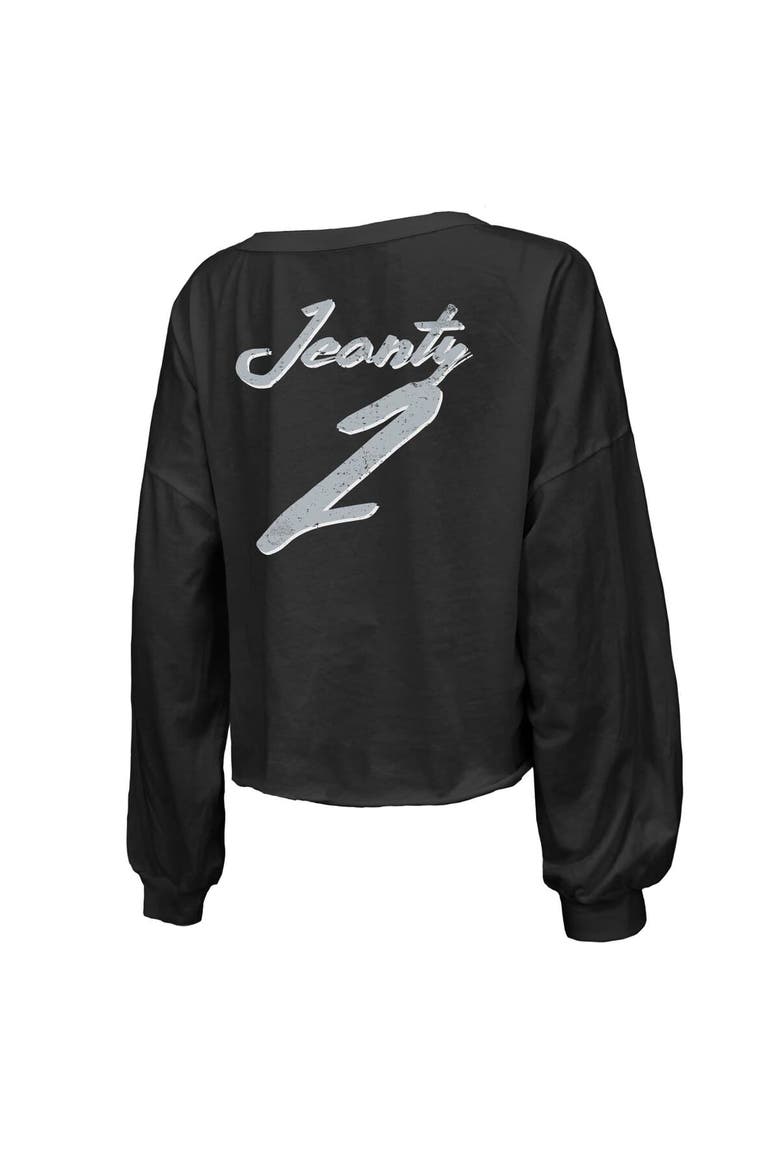 Women's Majestic Threads Ashton Jeanty Black Las Vegas Raiders Name & Number Off-Shoulder Script Cropped Long Sleeve Relaxed V-Neck T-Shirt, Alternate, color, Black