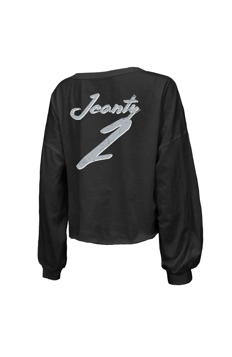 Majestic Threads Women's Majestic Threads Ashton Jeanty Black Las Vegas Raiders Name & Number Off-Shoulder Script Cropped Long Sleeve Relaxed V-Neck T-Shirt, Alternate, color, Black